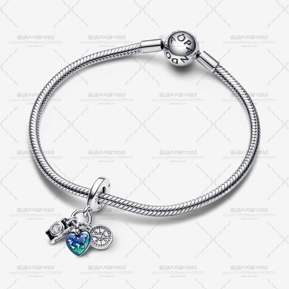 Pandora Camera, Heart & Compass Triple Dangle Charm - Picture 3 of 5